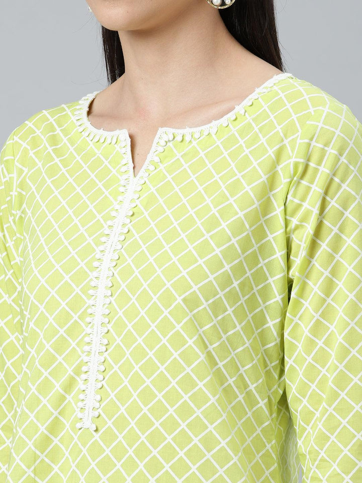 Green Printed Cotton Kurta