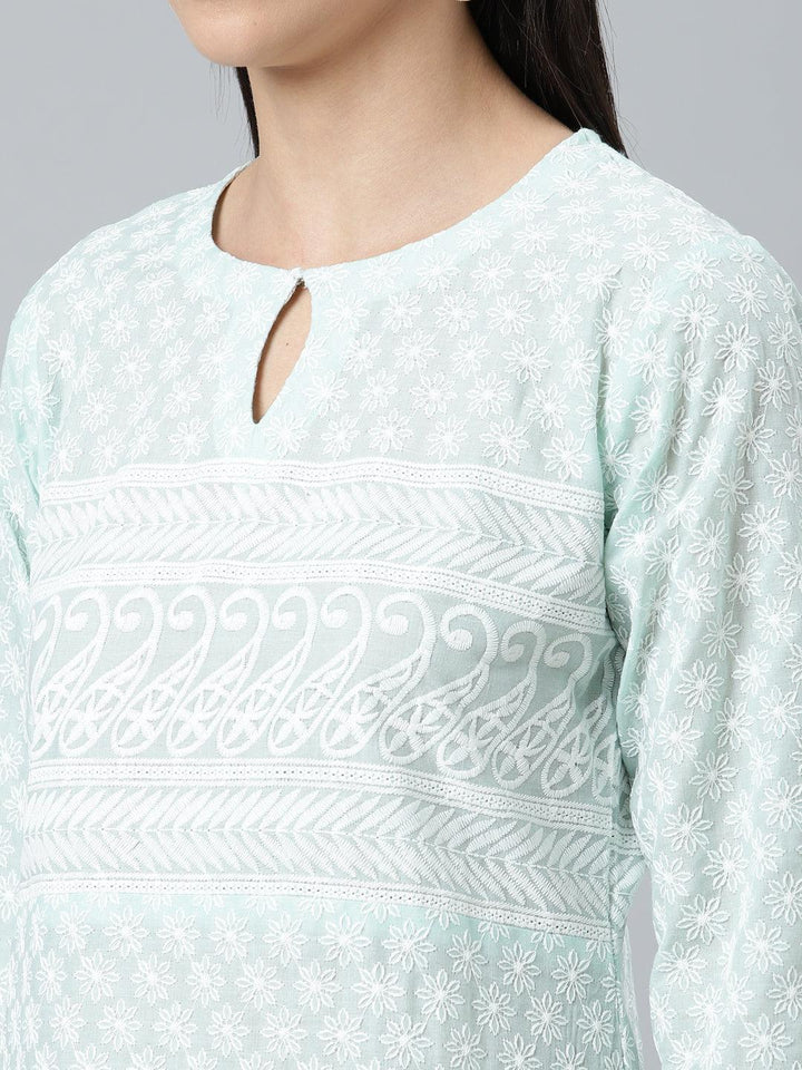 Blue Embroidered Cotton Kurta