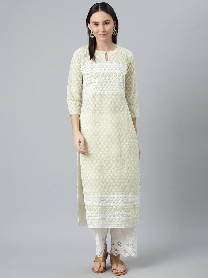 Green Embroidered Straight Kurta