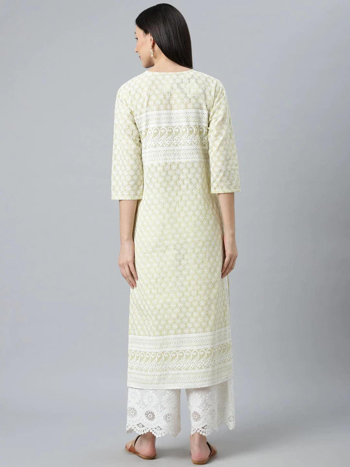 Green Embroidered Straight Kurta
