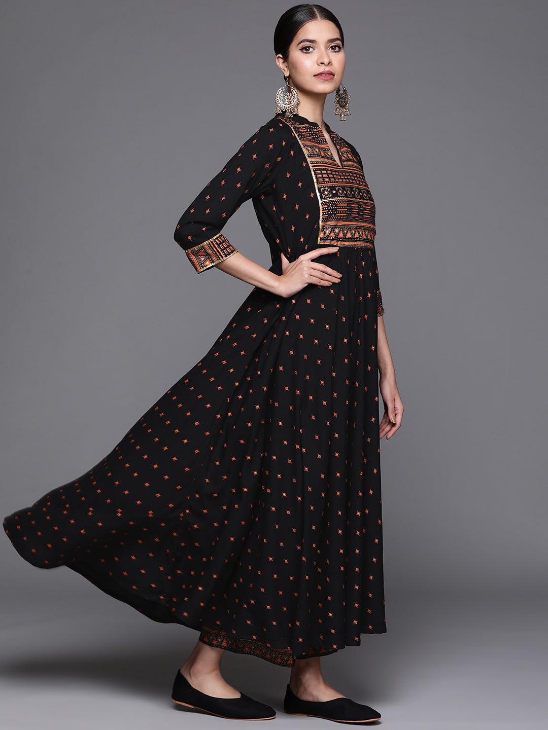 Black Printed Rayon Kurta - ShopLibas