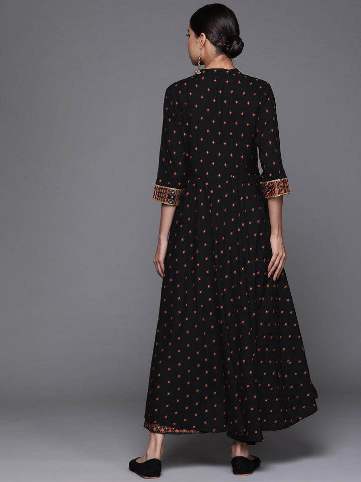 Black Printed Rayon Kurta