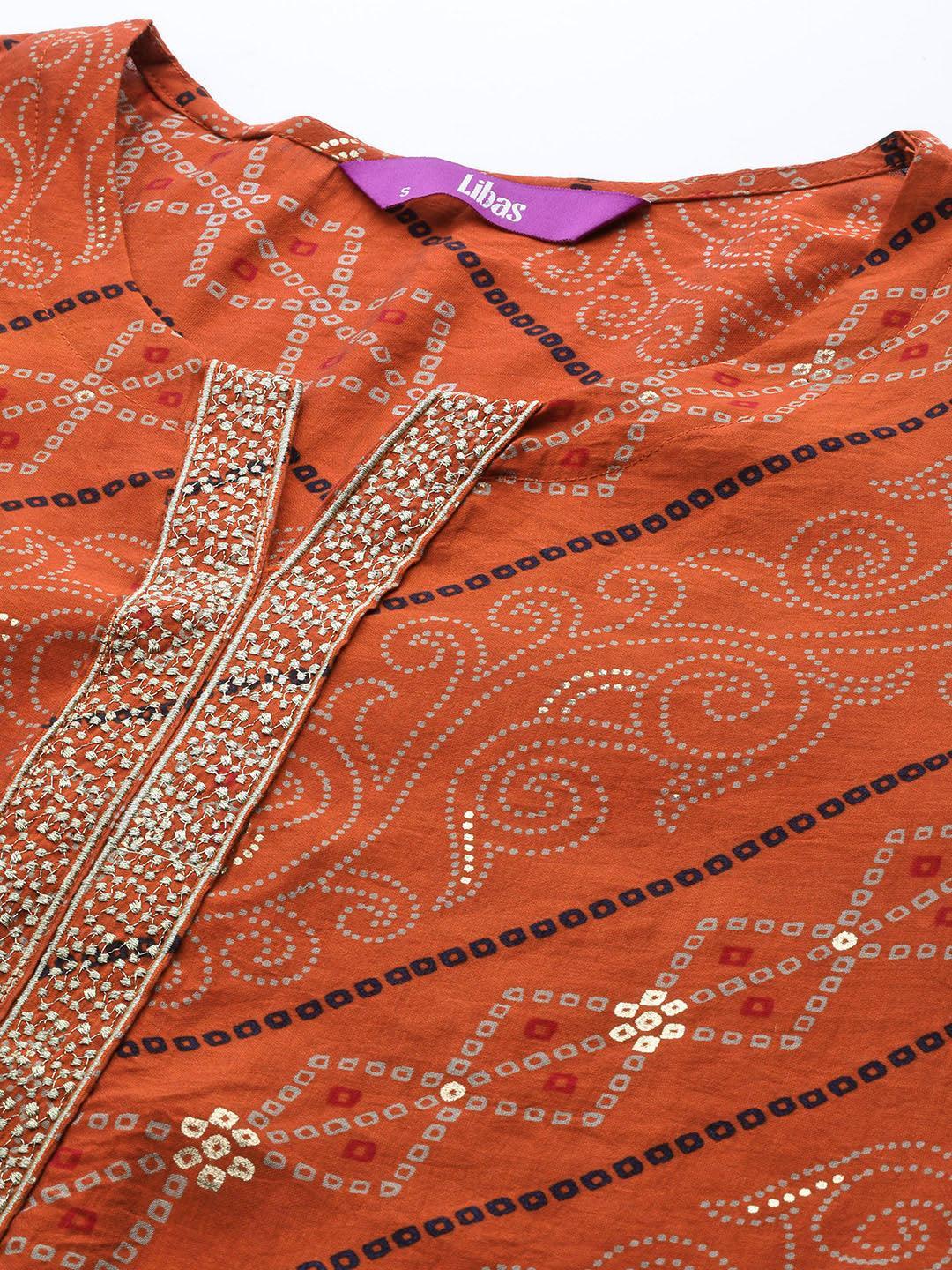 Orange Printed Chanderi Silk Kurta - ShopLibas