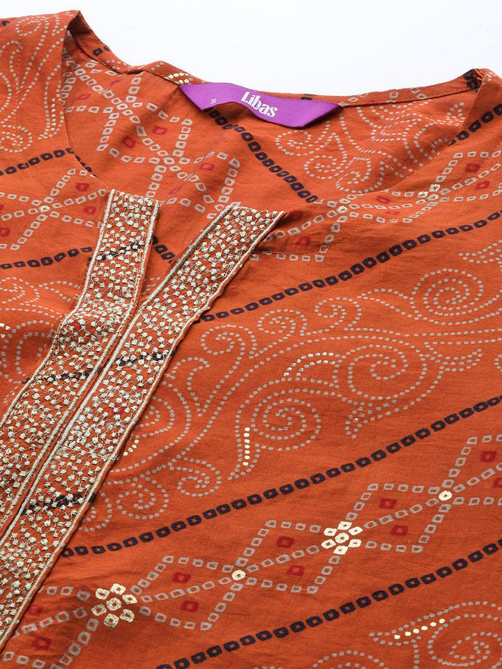Orange Printed Chanderi Silk Kurta