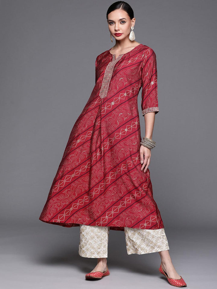 Pink Printed Chanderi Silk Kurta