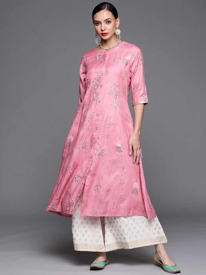 Pink Printed Cotton Silk Kurta