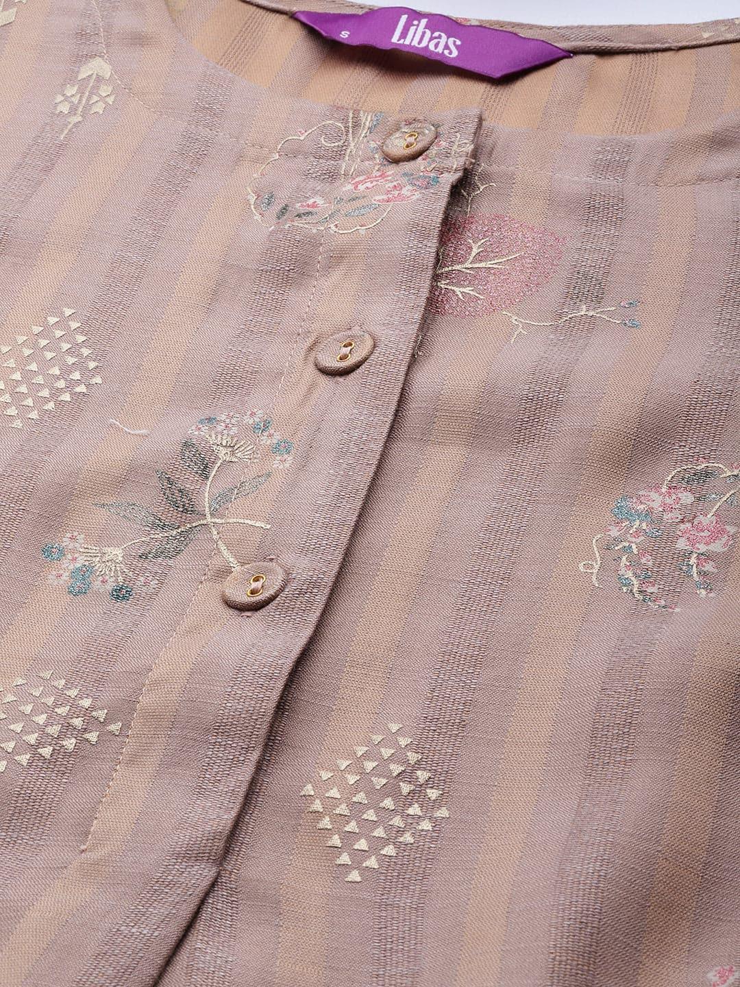 Beige Printed Cotton Silk Kurta - ShopLibas