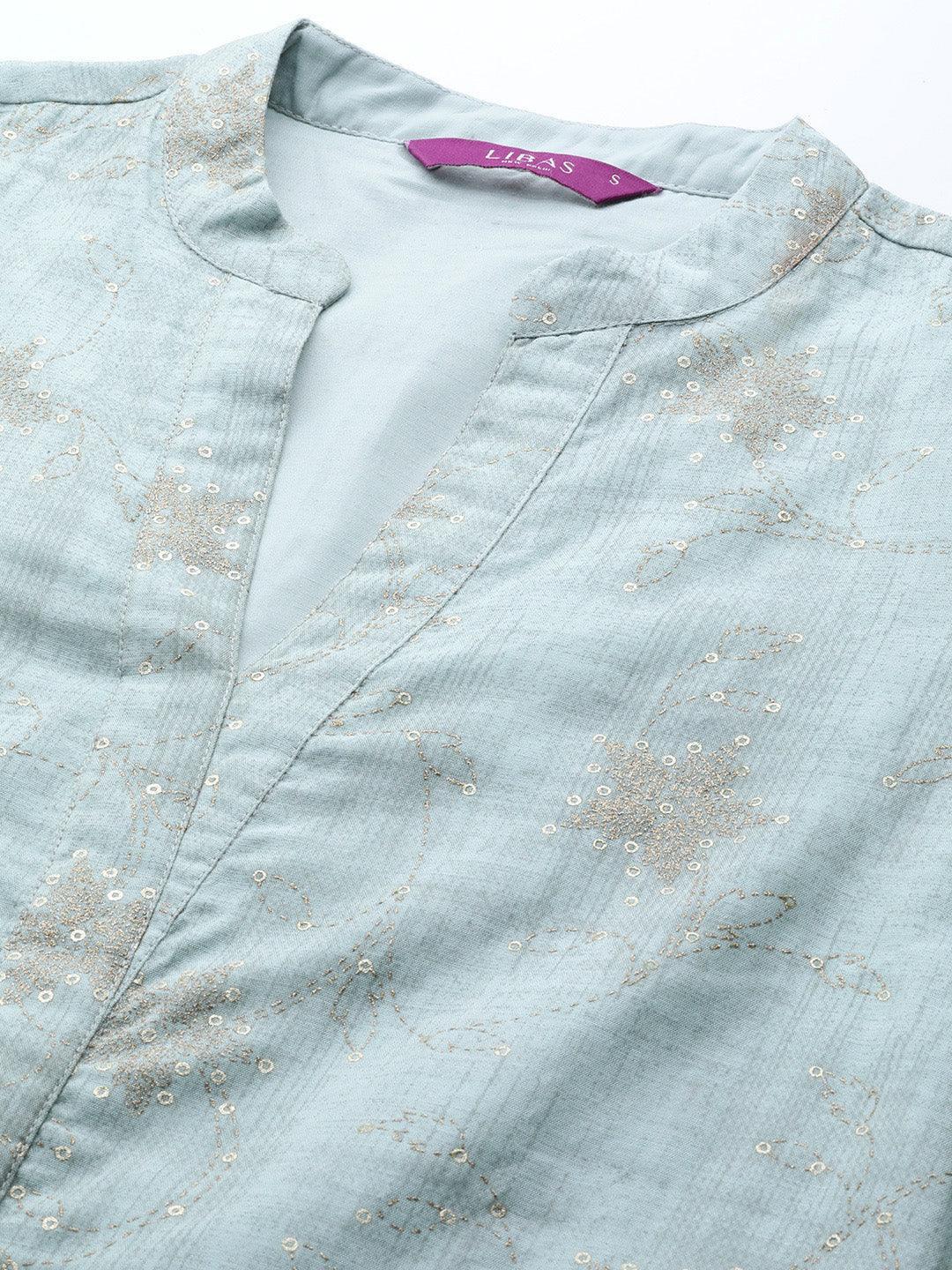 Grey Printed Chanderi Silk Kurta - ShopLibas