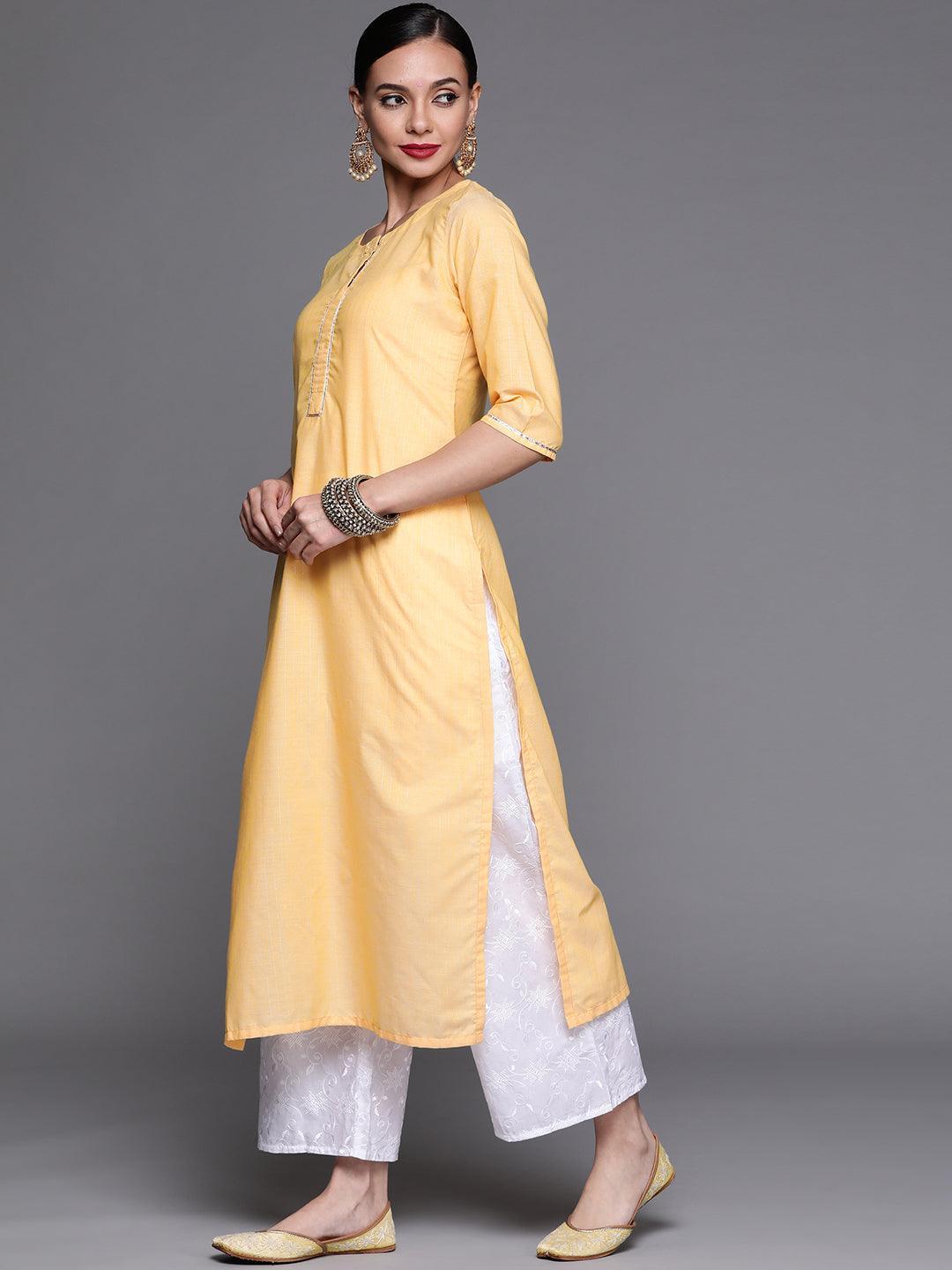 Yellow Solid Cotton Kurta - ShopLibas