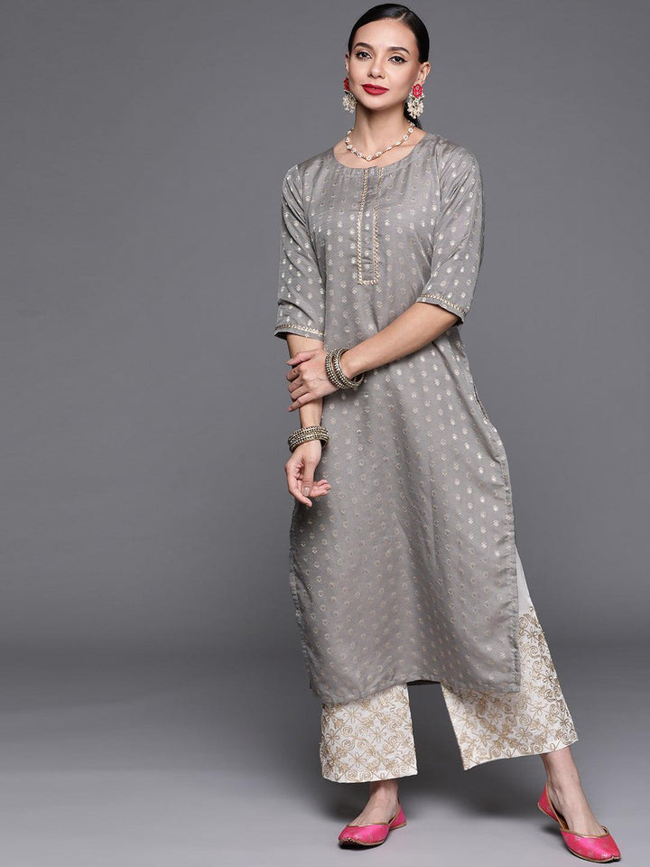 Grey Woven Design Chanderi Silk Kurta