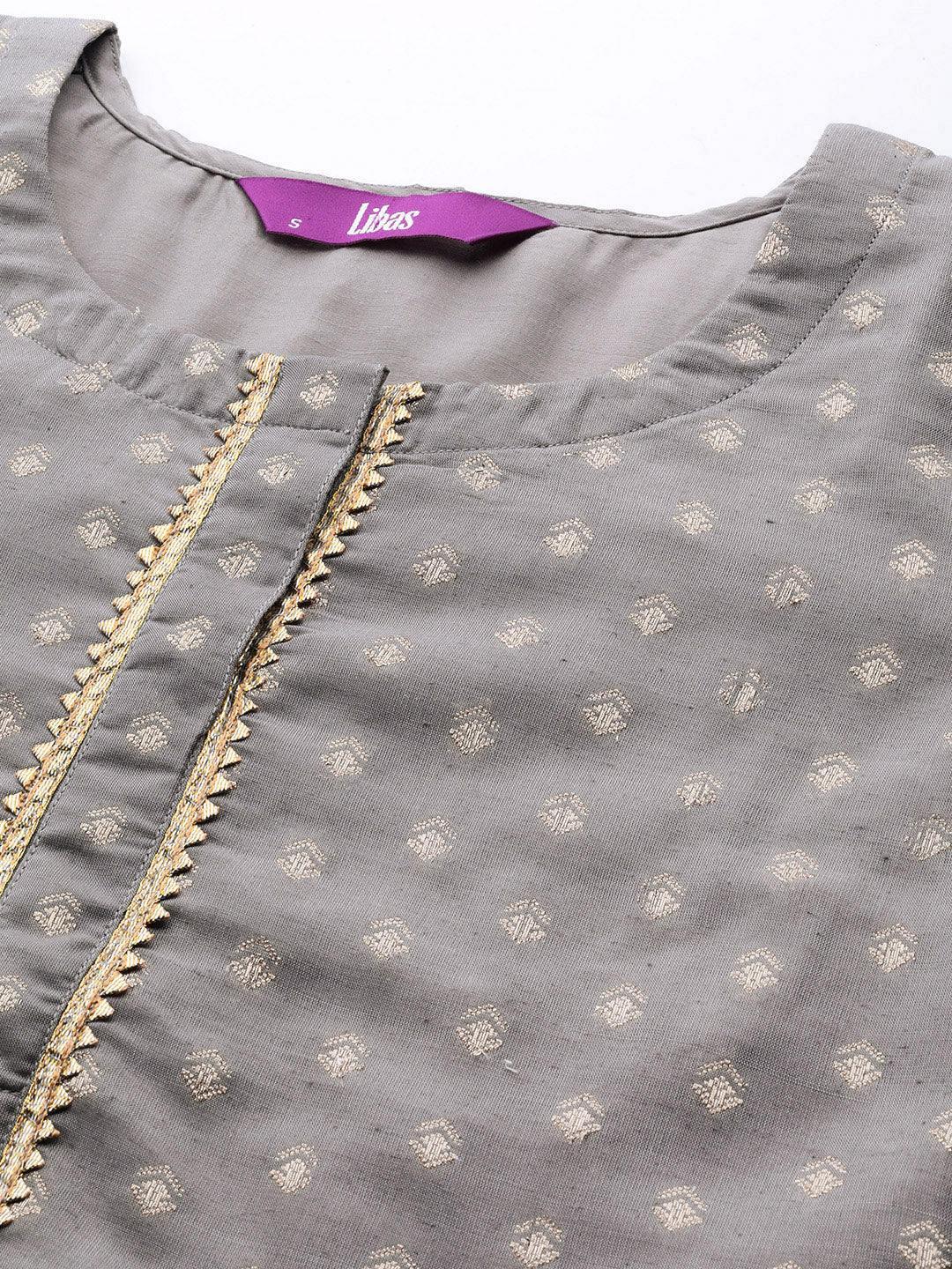 Grey Woven Design Chanderi Silk Kurta - ShopLibas