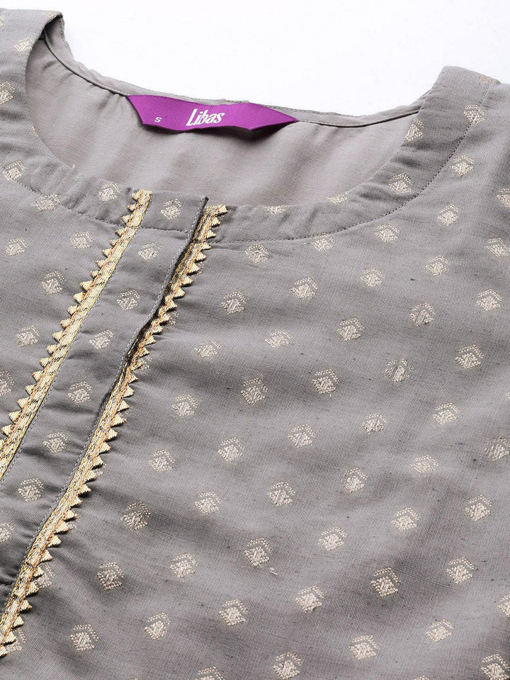 Grey Woven Design Chanderi Silk Kurta