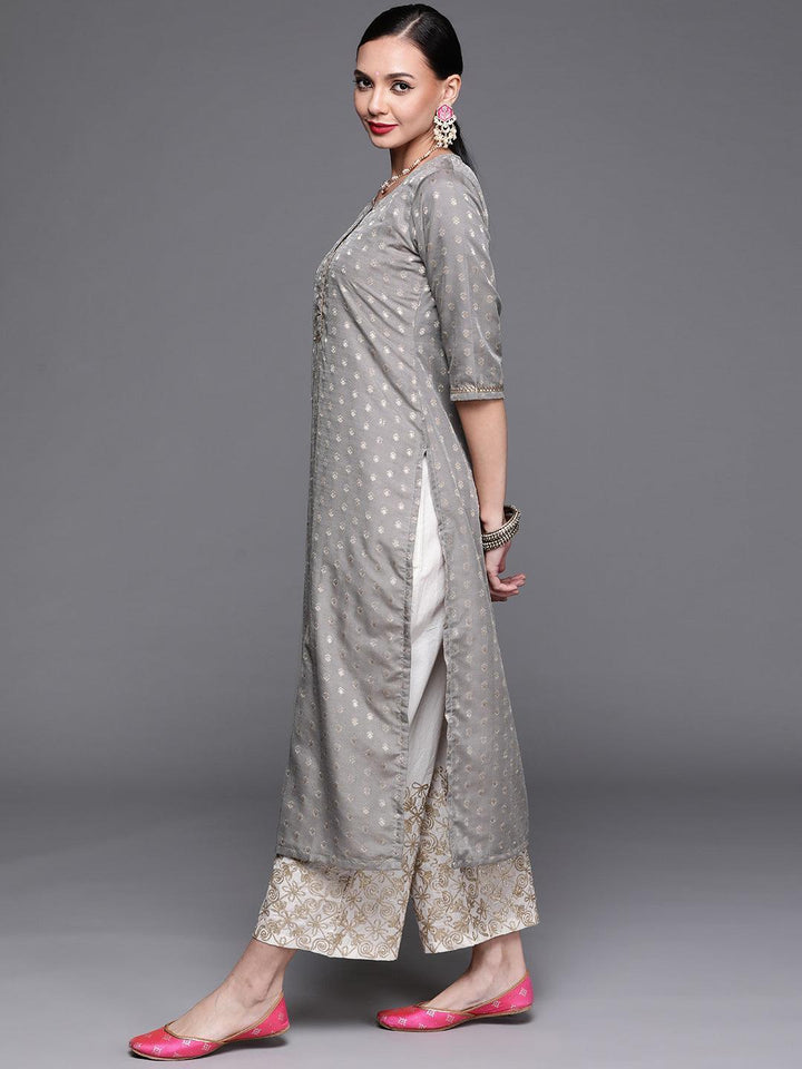 Grey Woven Design Chanderi Silk Kurta
