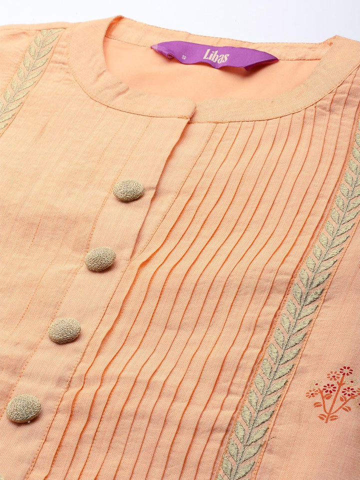 Orange Printed Chanderi Silk Kurta