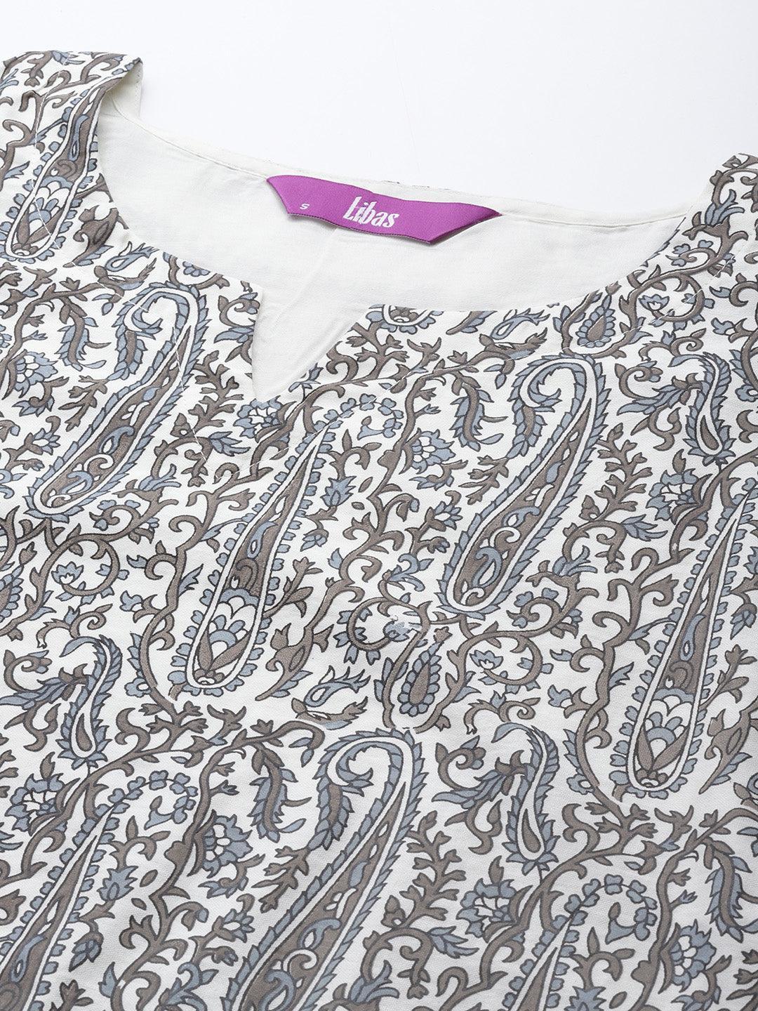 Grey Printed Chanderi Silk Kurta - ShopLibas