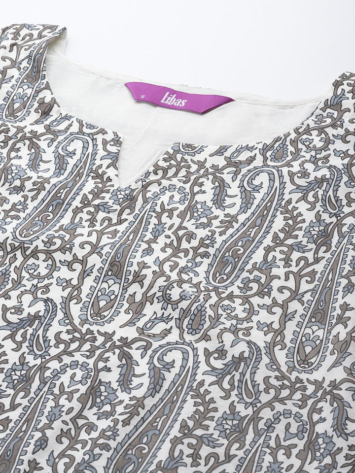 Grey Printed Chanderi Silk Kurta