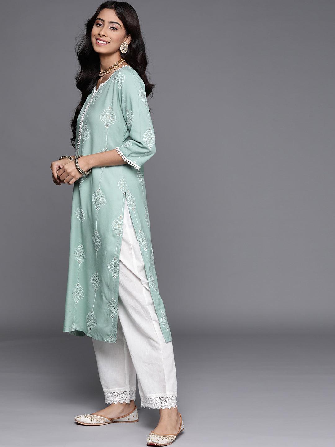 Blue Printed Viscose Rayon Kurta - ShopLibas