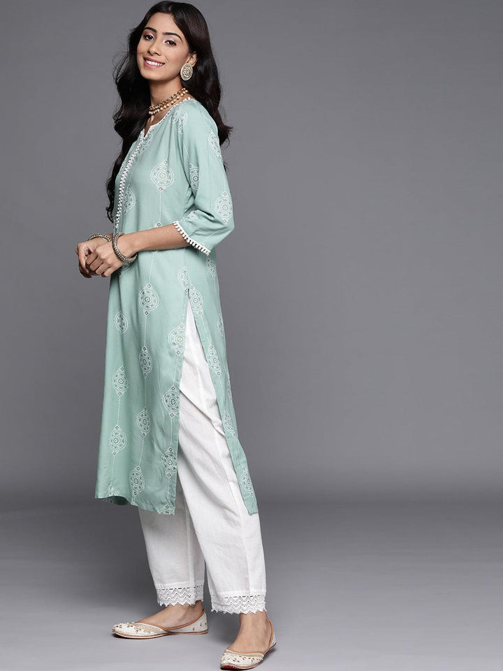 Blue Printed Viscose Rayon Kurta