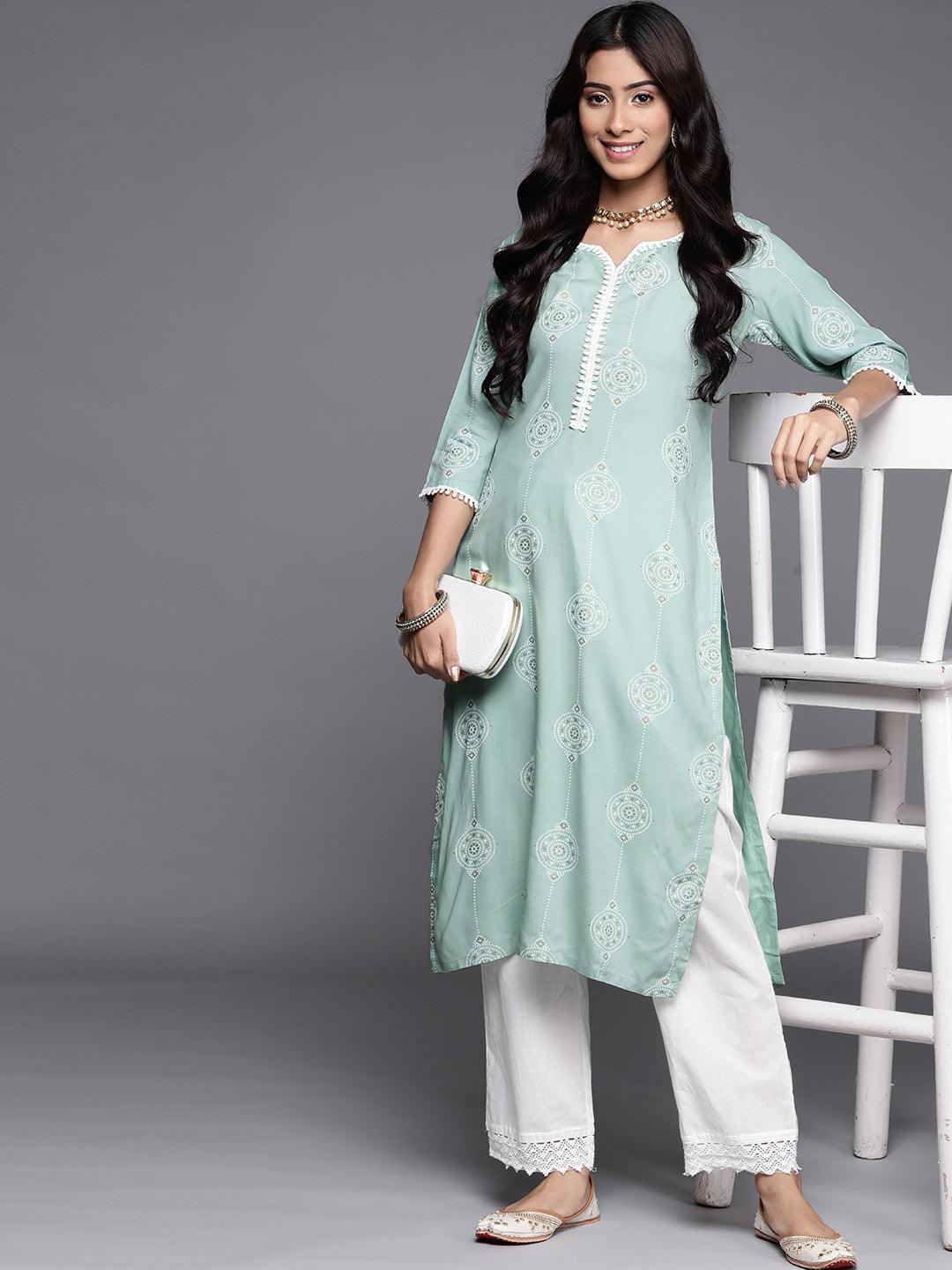 Blue Printed Viscose Rayon Kurta - ShopLibas