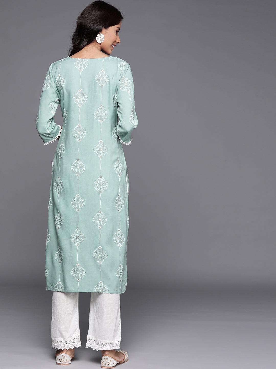 Blue Printed Viscose Rayon Kurta - ShopLibas