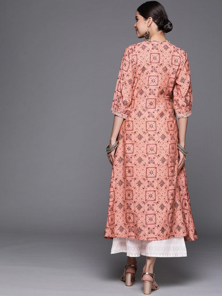 Pink Printed Chanderi Silk Kurta
