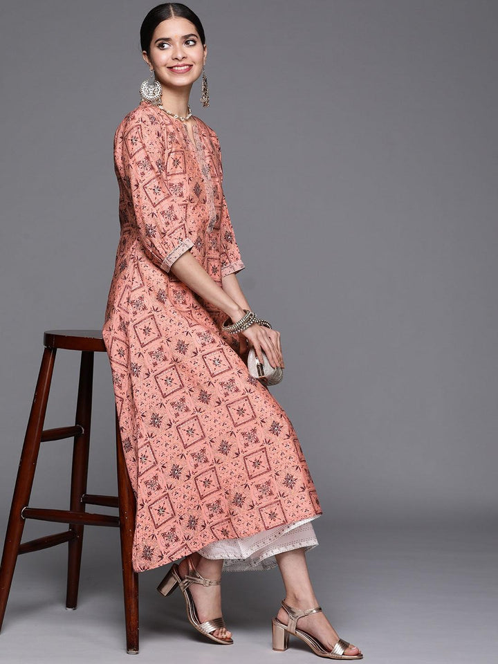 Pink Printed Chanderi Silk Kurta