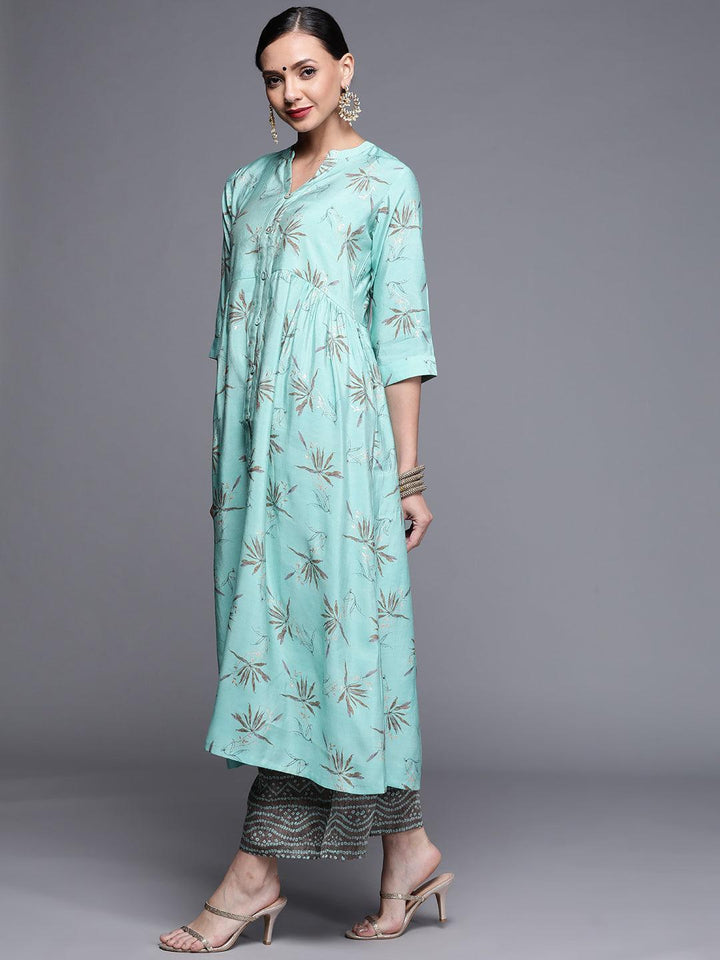 Blue Printed Chanderi Silk Kurta