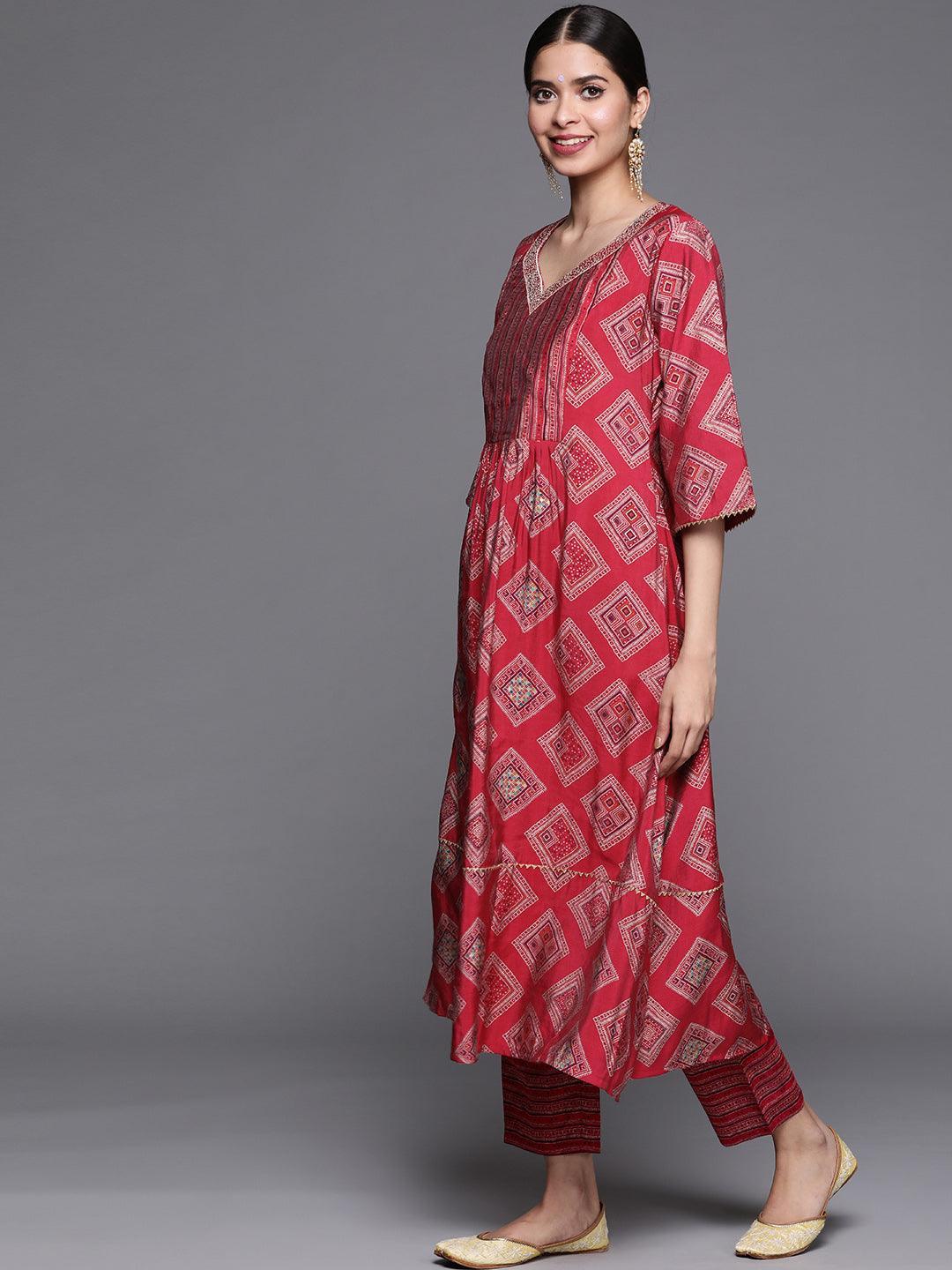 Pink Printed Chanderi Silk Kurta - ShopLibas