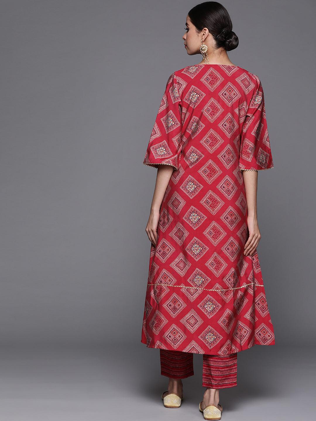 Pink Printed Chanderi Silk Kurta - ShopLibas