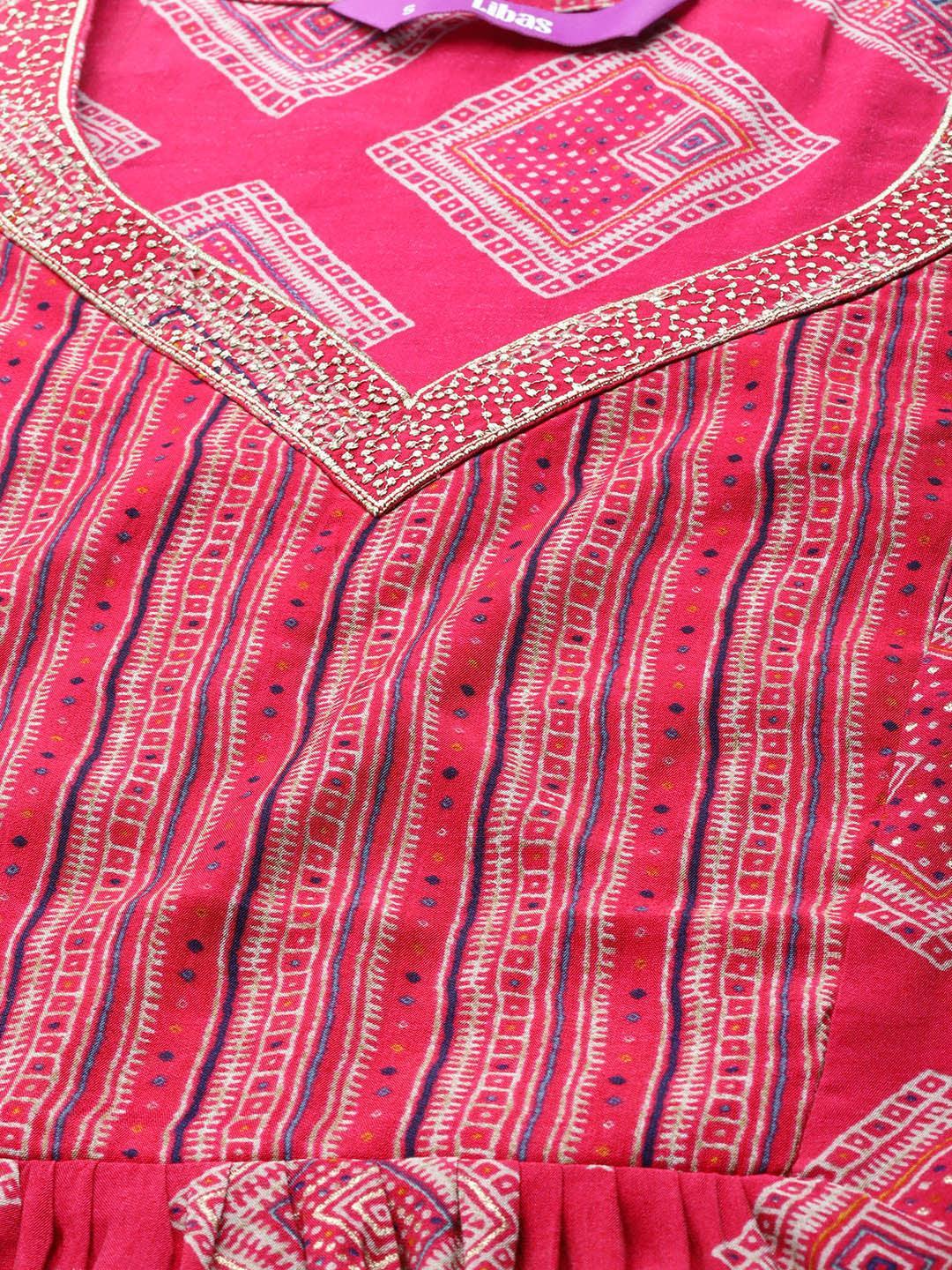 Pink Printed Chanderi Silk Kurta - ShopLibas