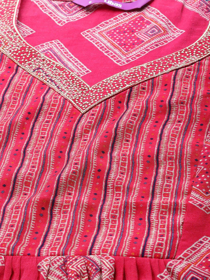 Pink Printed Chanderi Silk Kurta