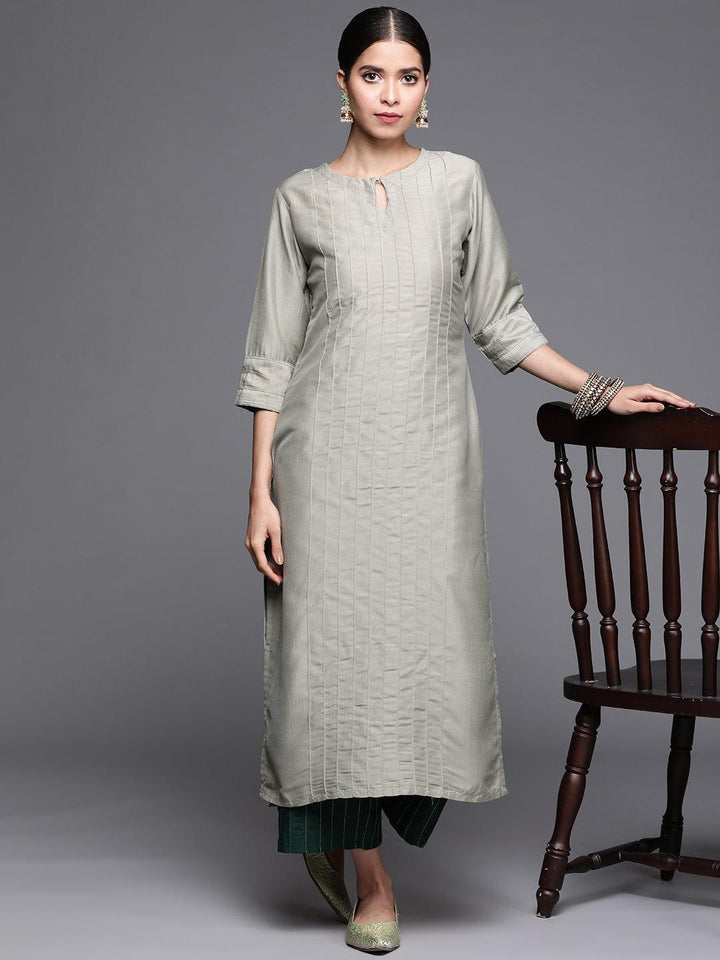 Green Solid Chanderi Silk Kurta