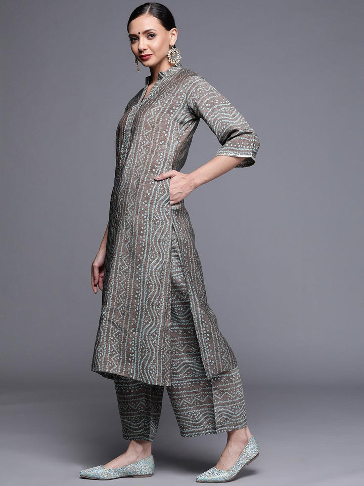Grey Printed Chanderi Silk Kurta