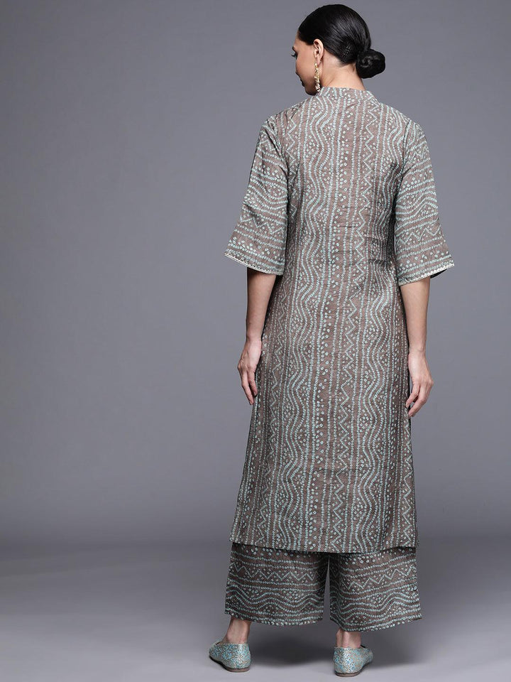 Grey Printed Chanderi Silk Kurta