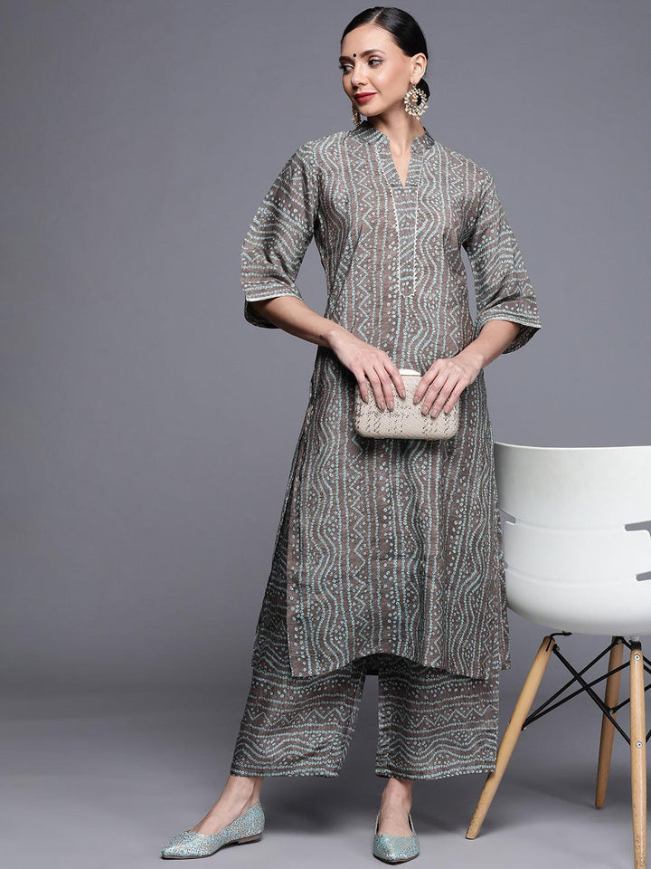 Grey Printed Chanderi Silk Kurta