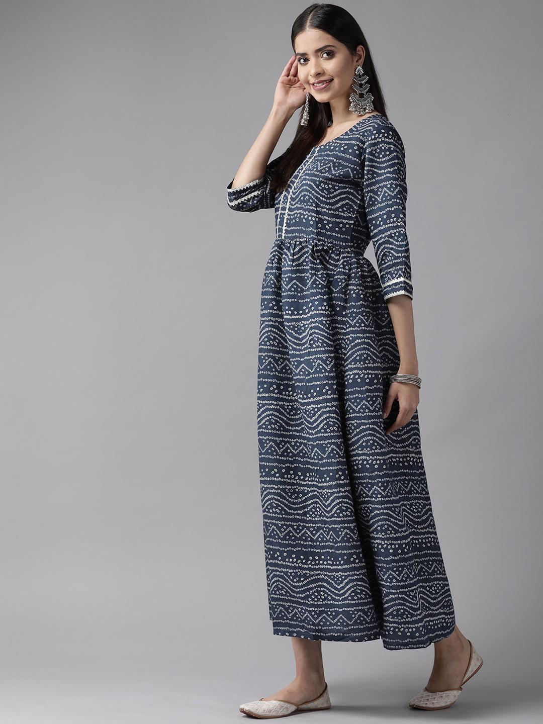 Blue Printed Silk Blend Maxi Dress - ShopLibas