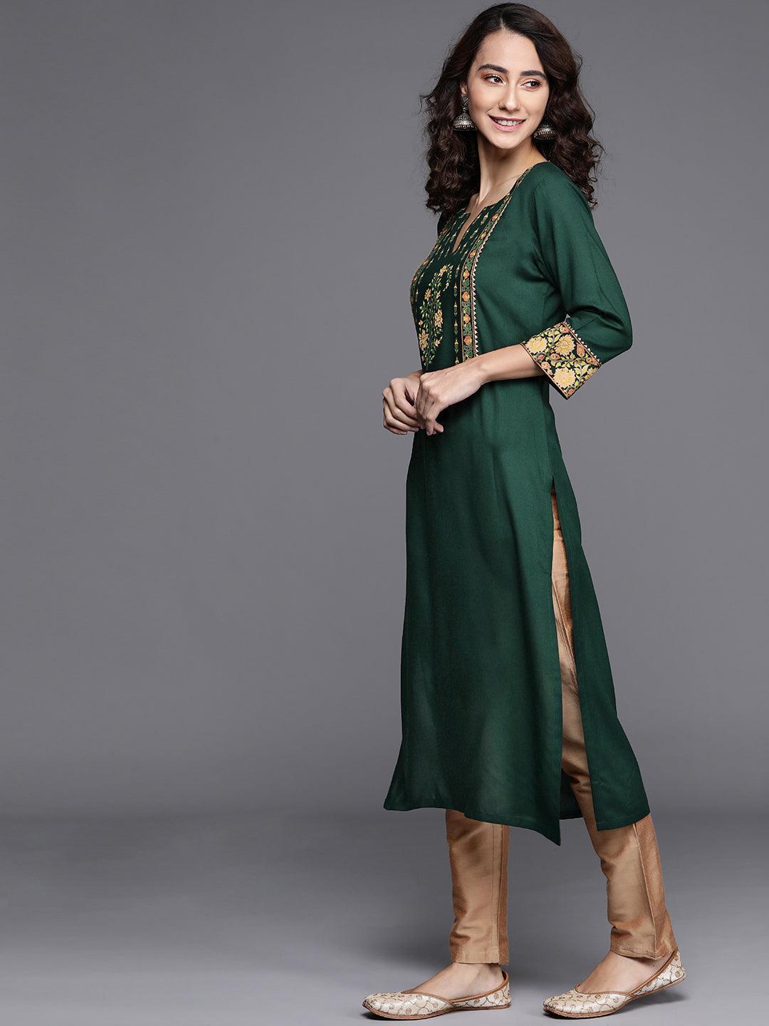 Green Printed Rayon Kurta - ShopLibas