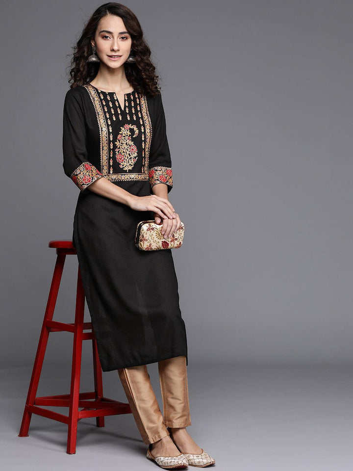 Black Printed Rayon Kurta