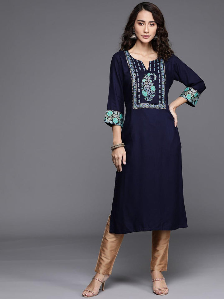 Blue Printed Rayon Kurta