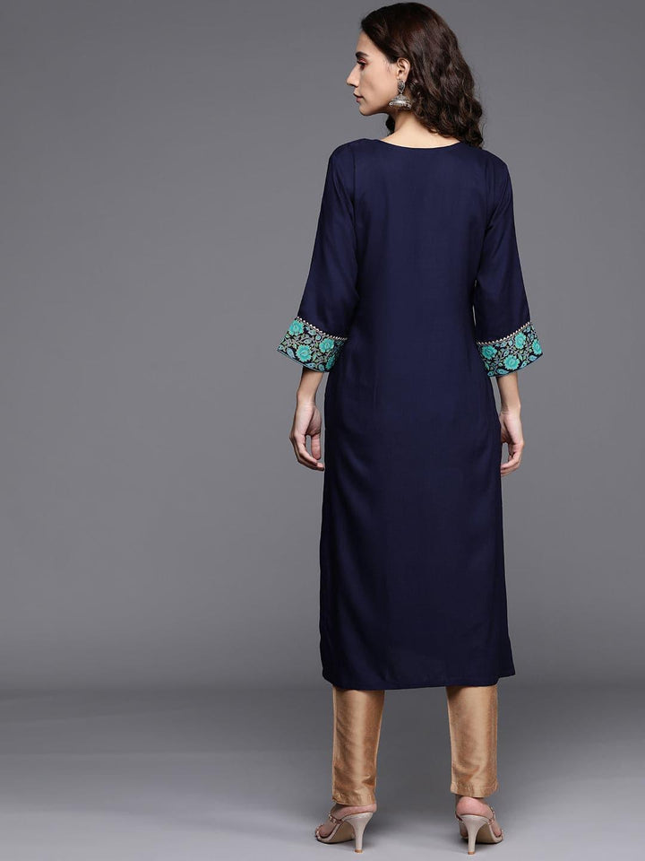 Blue Printed Rayon Kurta