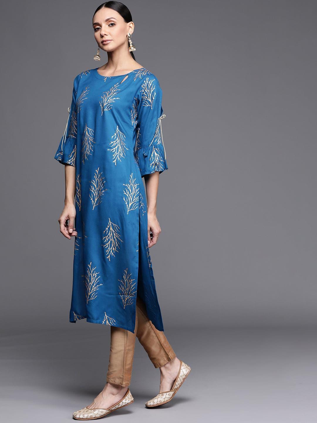 Blue Printed Rayon Kurta - ShopLibas