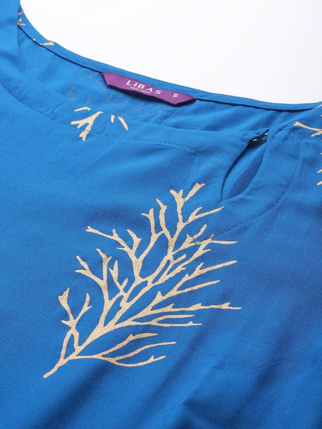 Blue Printed Rayon Kurta - ShopLibas