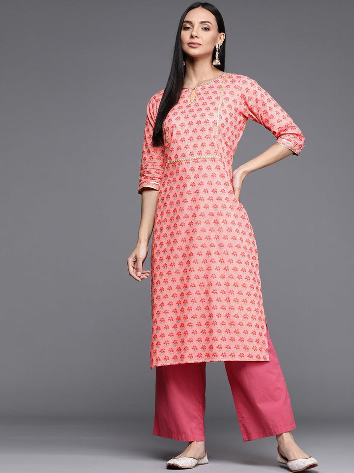 Pink Printed Cotton Kurta