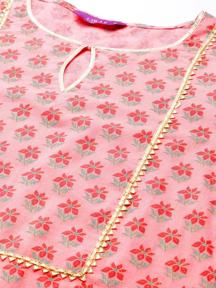 Pink Printed Cotton Kurta