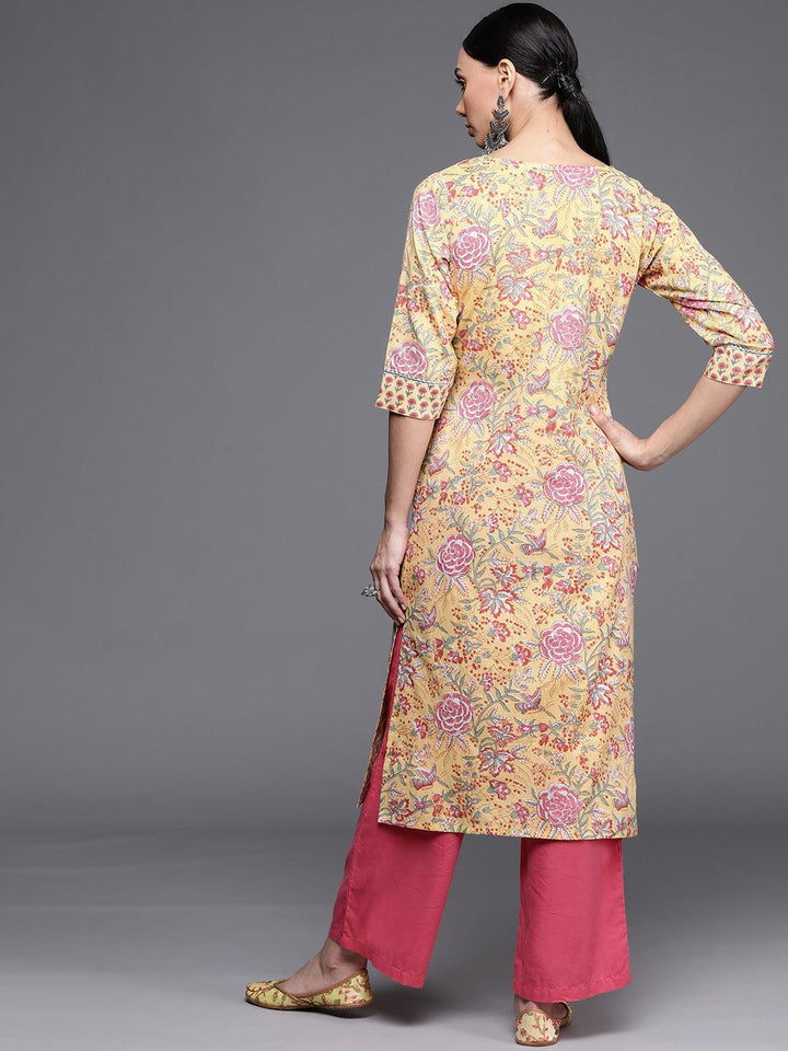 Yellow Printed Cotton Kurta