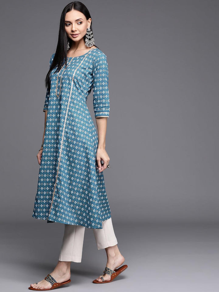 Blue Printed Cotton Kurta