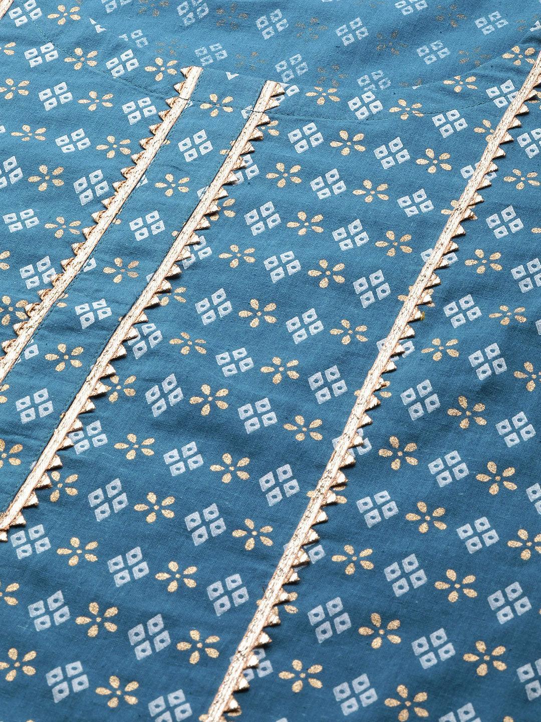 Blue Printed Cotton Kurta - ShopLibas