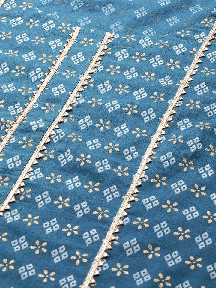Blue Printed Cotton Kurta