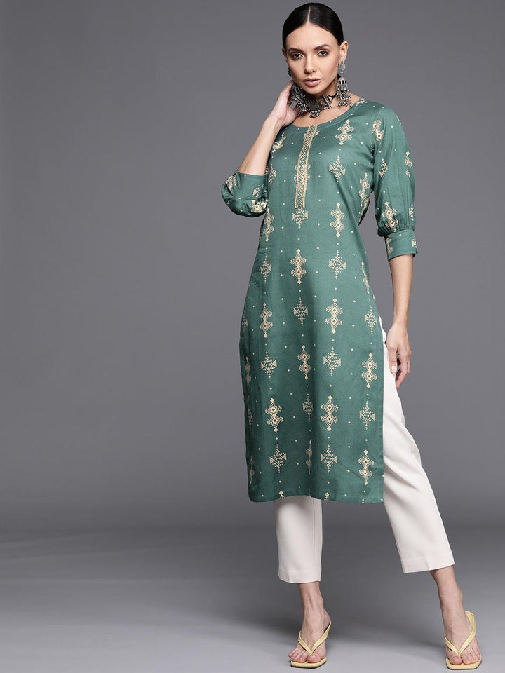 Green Printed Cotton Kurta