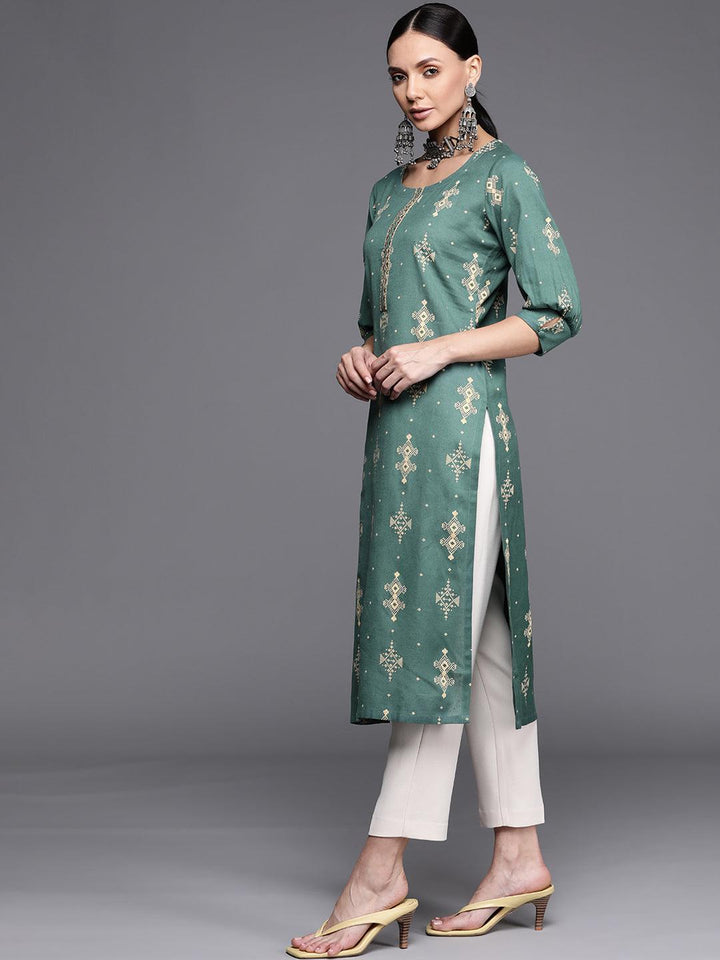 Green Printed Cotton Kurta